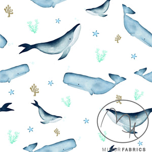 Wale Jersey Stoff Blau Gruen Braun in Weiß Hintergrund - Mimor Fabrics