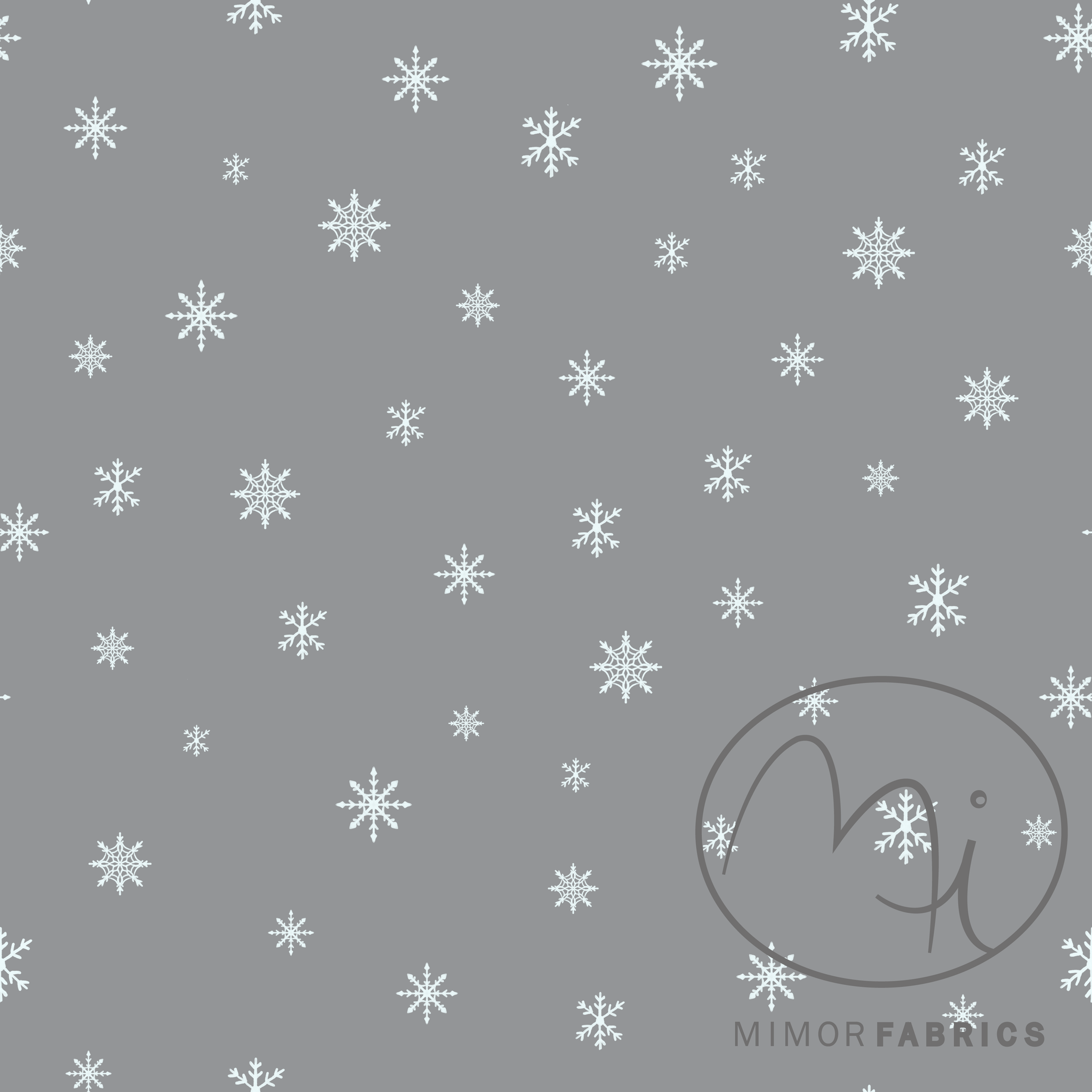 French Terry Stoff Schneeflocken Weihnachtsstoff  Grau und Weiß - Mimor Fabrics